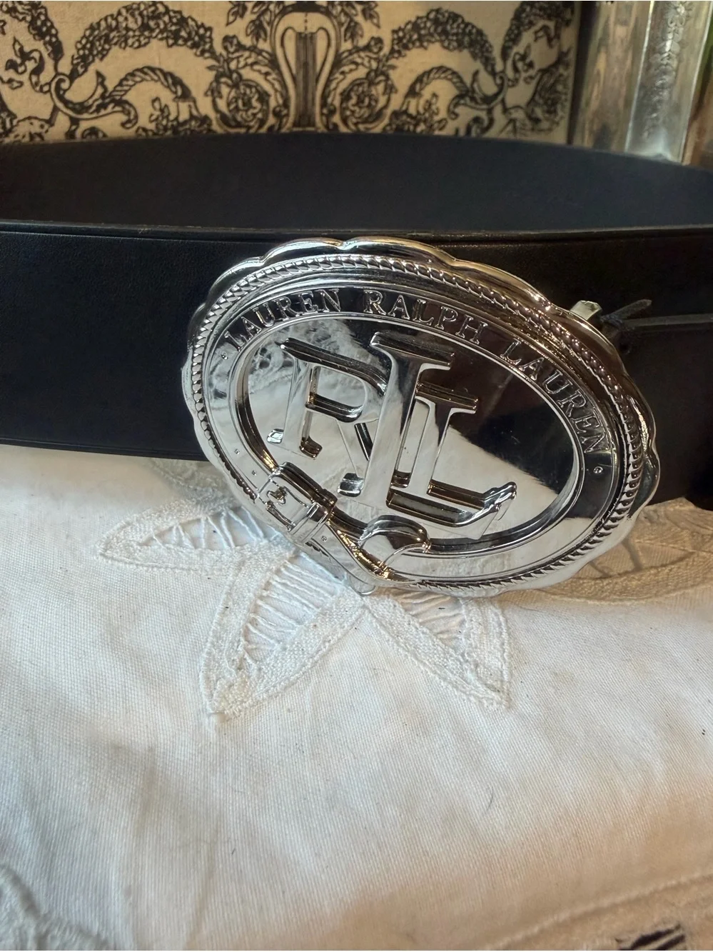 Ralph Lauren black leather silver logo buckle M